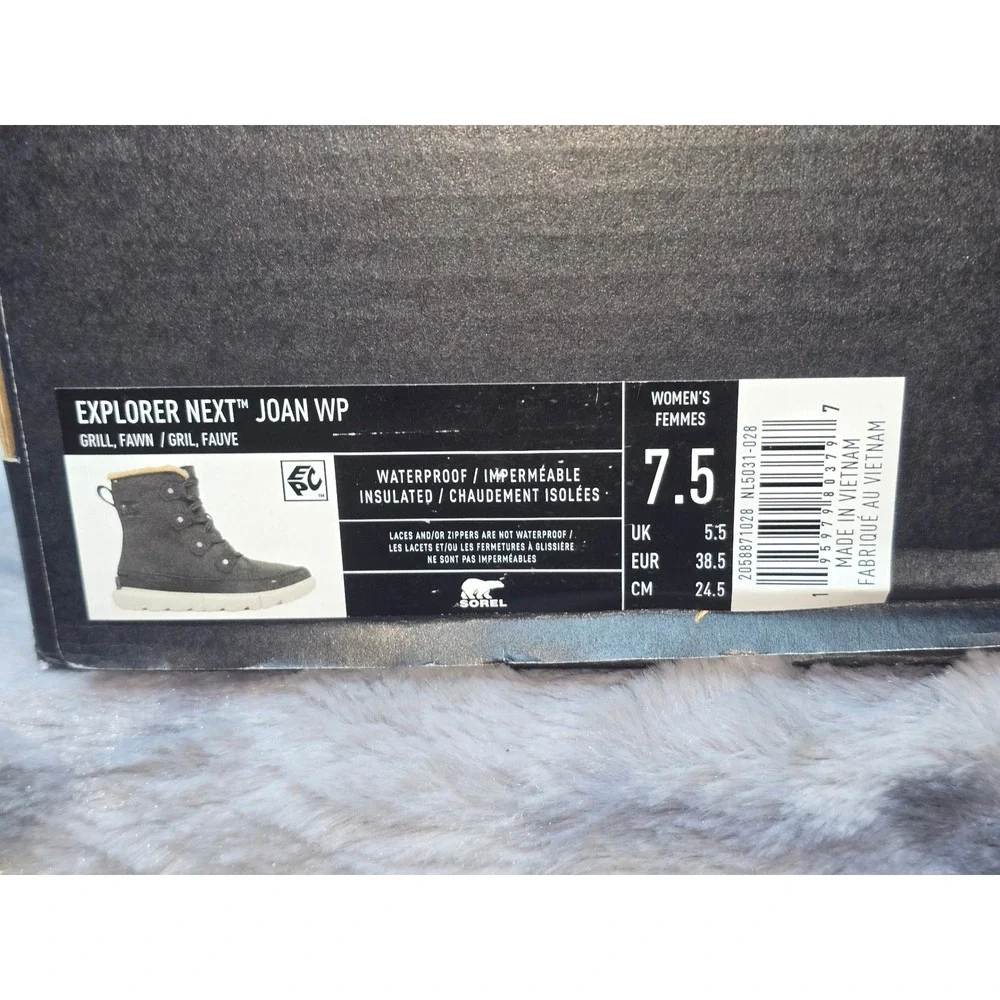 NWB Sorel Explorer‎ Next Joan Waterproof Insulated Boots Women's Size 7.5 Grey